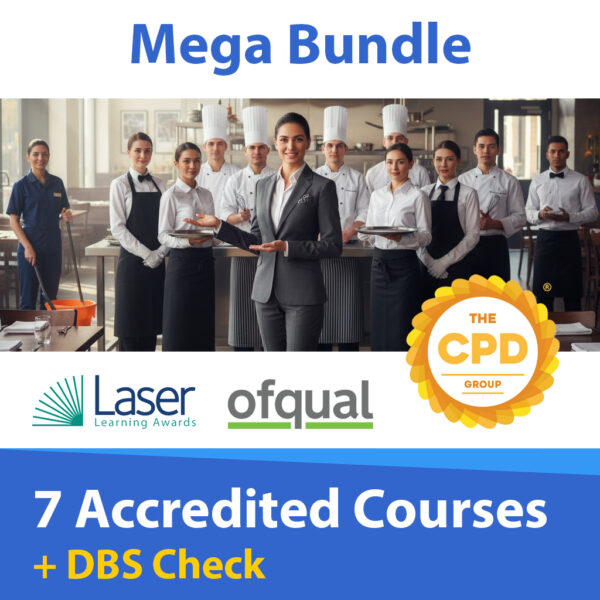 The Mega Bundle contains one of each:
Personal Alcohol License
Basic DBS Check
Level 2 Food Hygiene & Safety
Level 2 Allergy Awareness
Level 2 Health & Safety
Fire Awareness
HACCP
COSHH Awareness